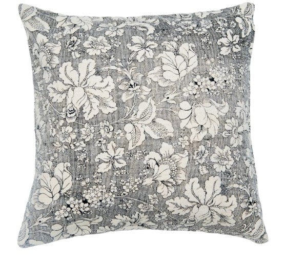 Cotton Slub Printed Pillow w/ Floral Pattern