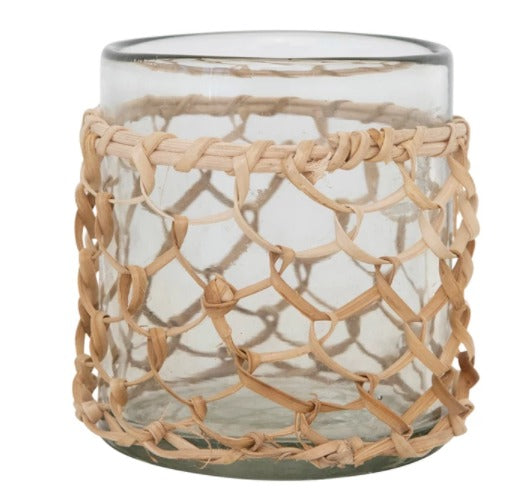 Glass Votive with Rattan Sleeve