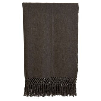 Cotton Throw w/ Crochet Fringe-Charcoal