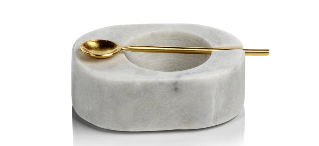 Marble Salt and Pepper Bowl w/Gold Spoon