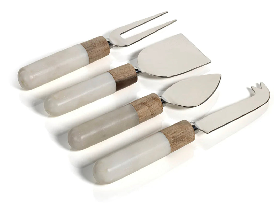 Marble and Wood Cheese Knife Set