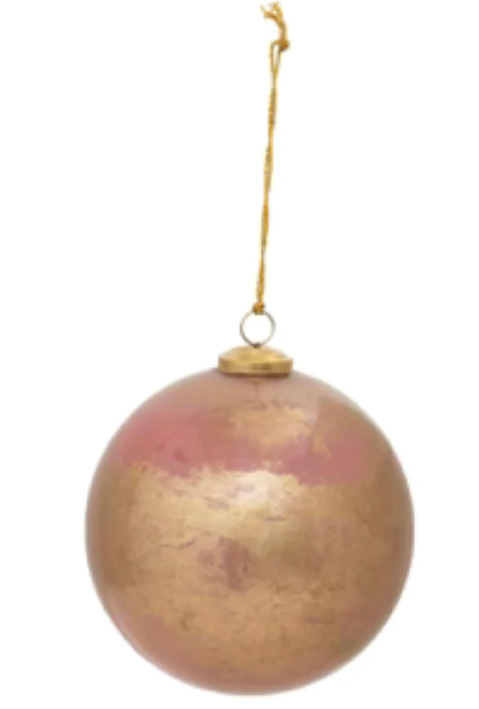 Glass Ball Ornament, Marbled Pink and Gold Finish