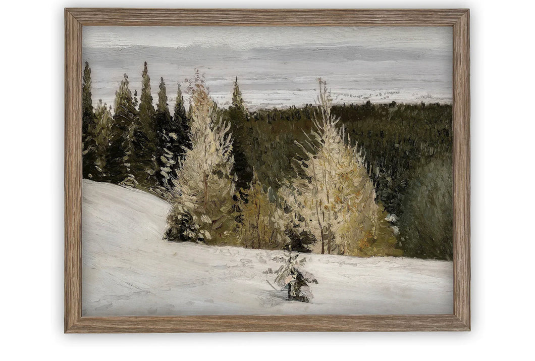 Vintage Framed Canvas Art-Winter Landscape