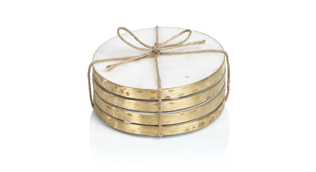 Set of 4 Marble Coasters w/Gold Metal