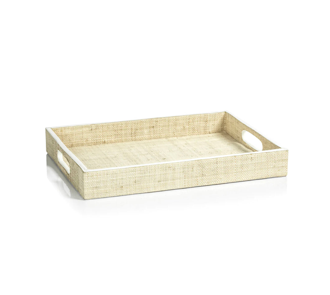 Natural Fiber Serving Tray with Leather Trim