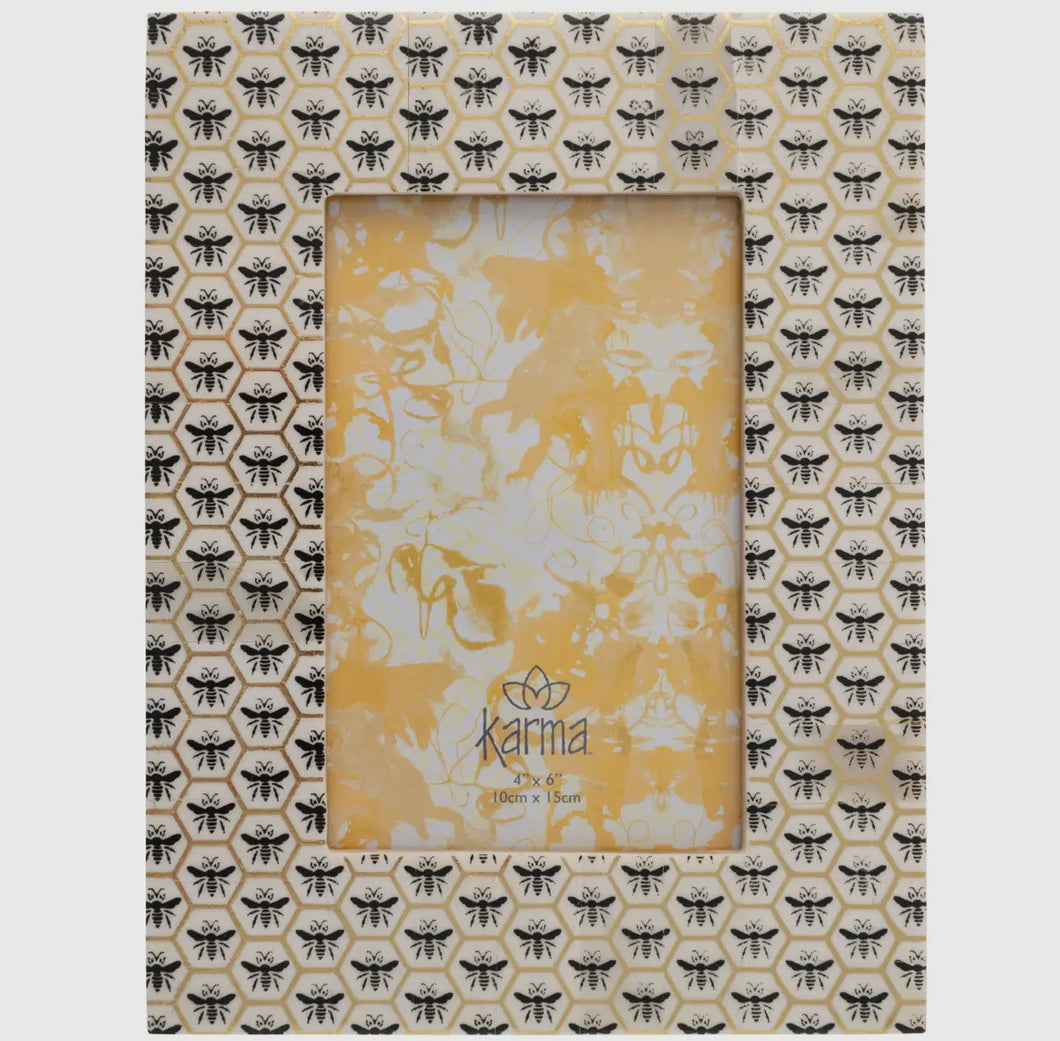 Natural Bone Photo Frame-White Bees