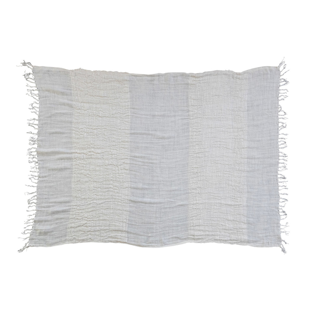 Woven Striped Linen Throw with Fringe