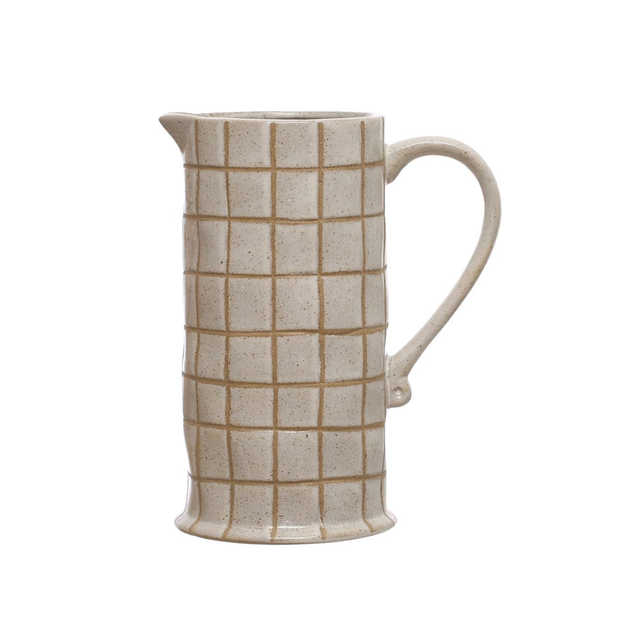 Stoneware Pitcher w/ Grid Pattern