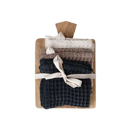 Waffle Weave Dish Cloths w/ Cheese/Serving Board, Set of 4
