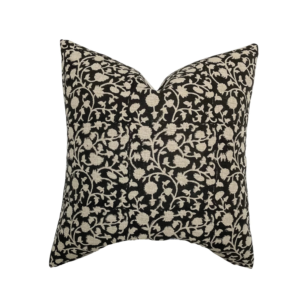 Kody Black Floral Handblock Pillow Cover-24