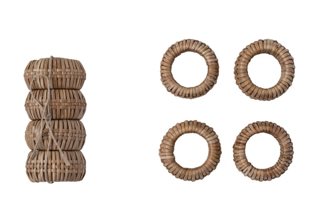 Hand-Woven Rattan Napkin Rings, Natural, Set of 4