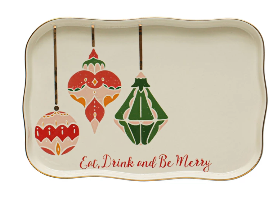 Stoneware Tray w/ Ornaments & Gold Electroplating 