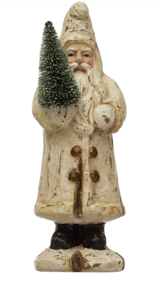 Paper Mache Santa with Bottle Brush Tree and Glitter