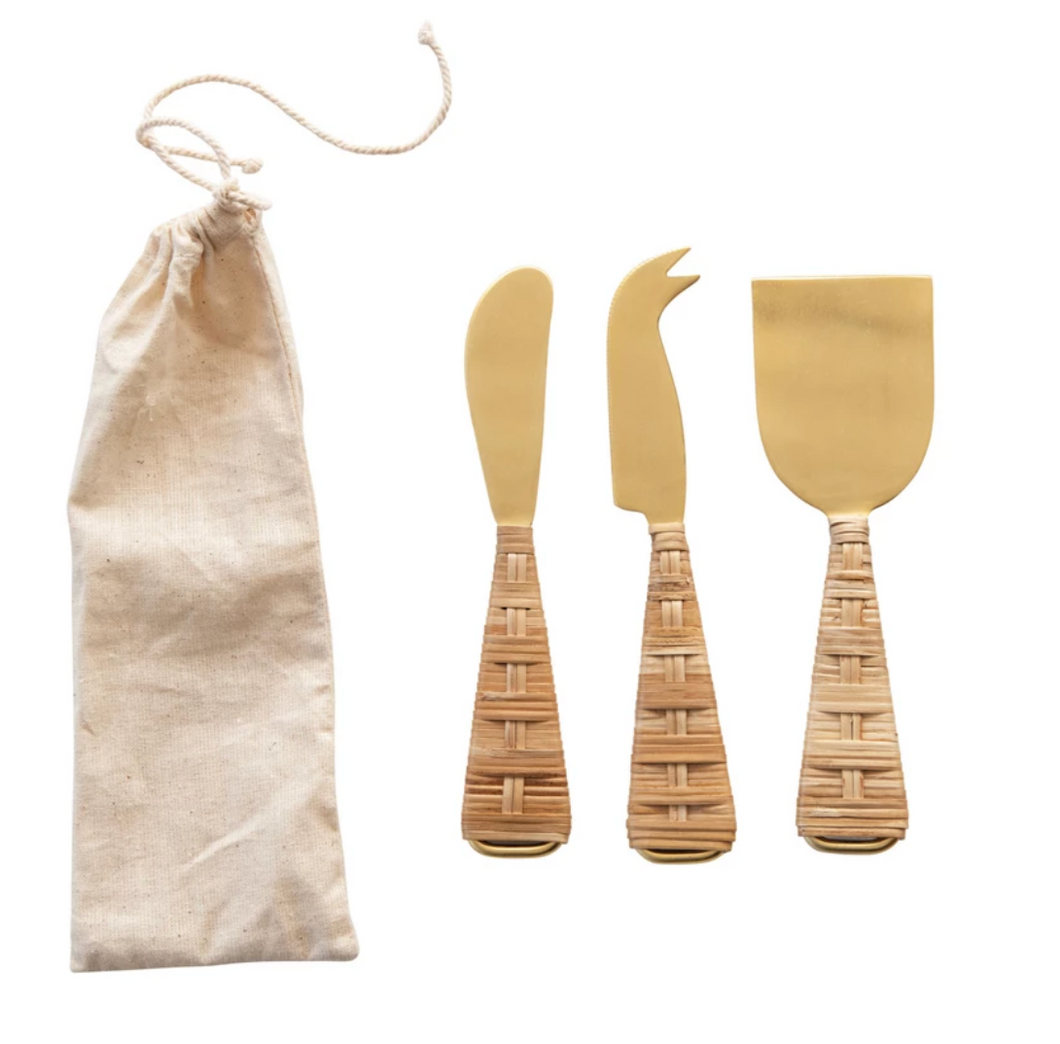 Cheese Knives with Wrapped Handles, Set of 3