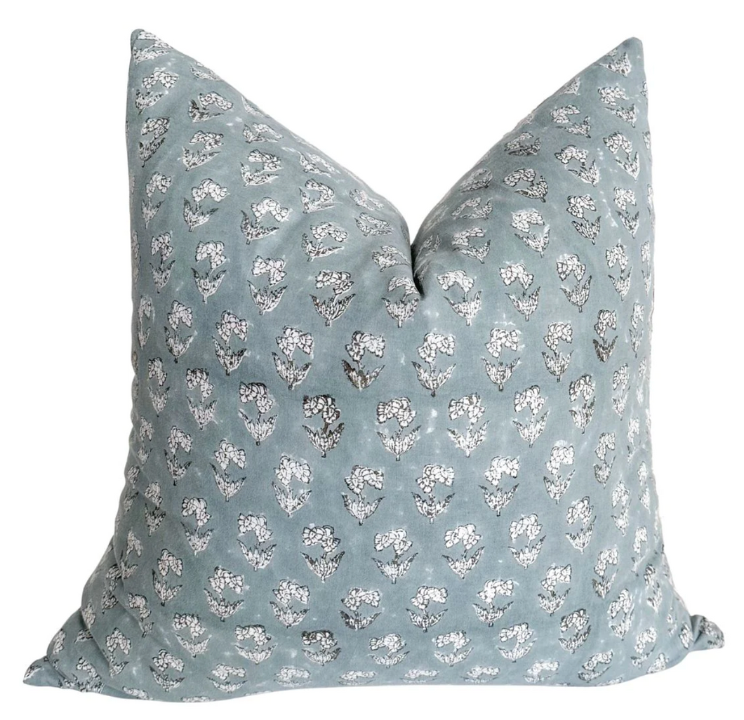 Powder Blue Floral Pillow Cover-20