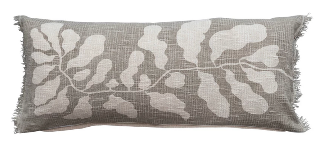 Cotton Lumbar Pillow w/ Botanical Print-Local Pickup Only