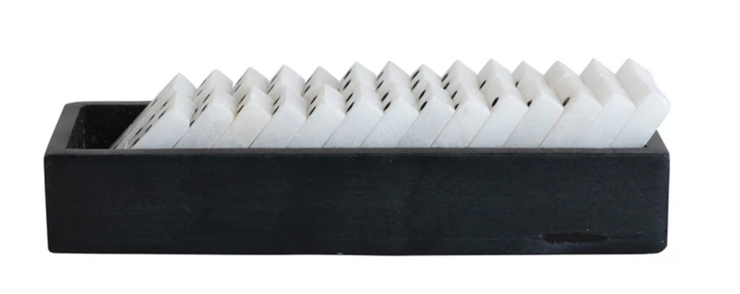 Handmade Alabaster Dominoes in Soapstone Box-Local Pickup Only