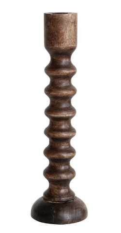 Hand-Carved Mango Wood Taper Holder, Walnut Finish 17