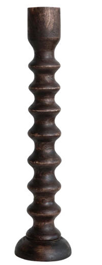 Hand-Carved Mango Wood Taper Holder, Walnut Finish 21