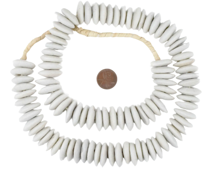 White Ashanti Glass Saucer Beads