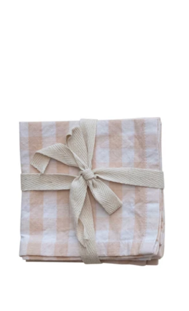 Cotton Cocktail Napkins w/ Gingham Pattern, Blush Color, Set of 4