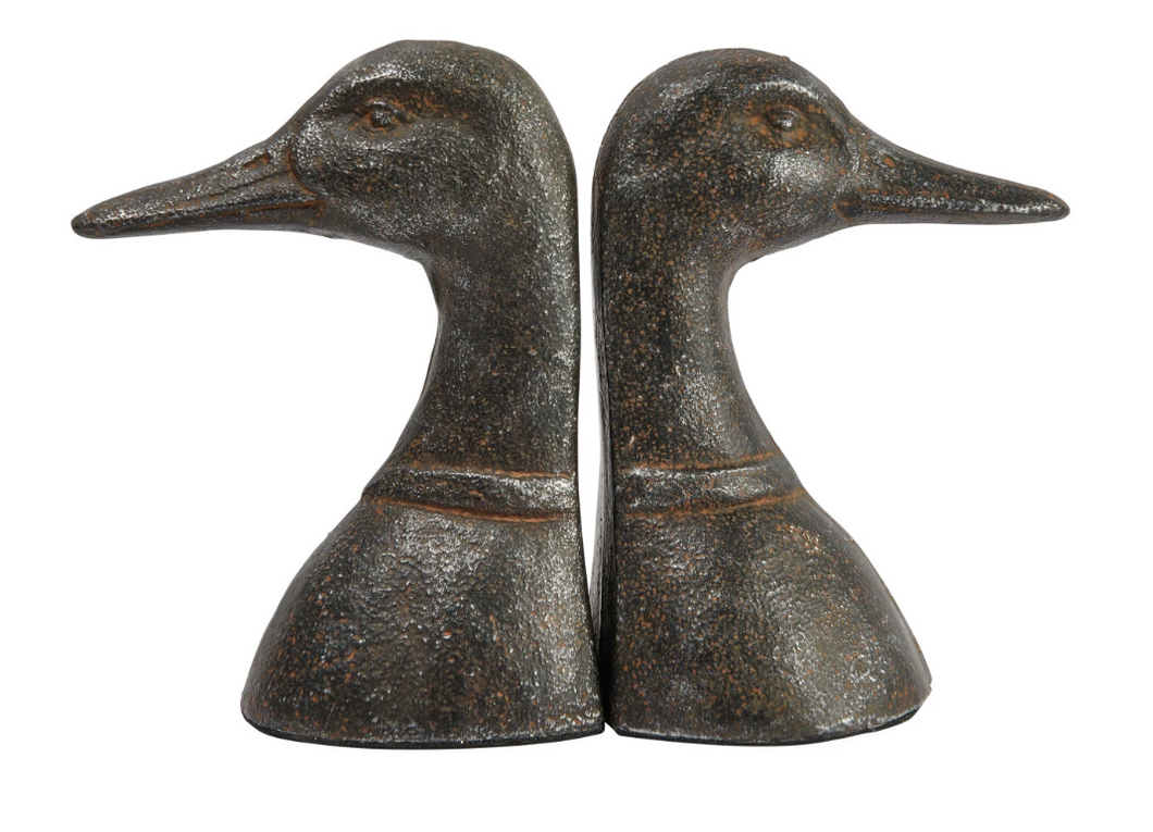 Cast Iron Duck Head Bookends, Distressed Black, Set of 2