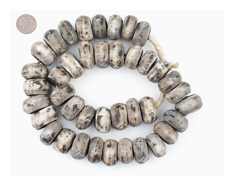 Large Carved Grey Bone Beads