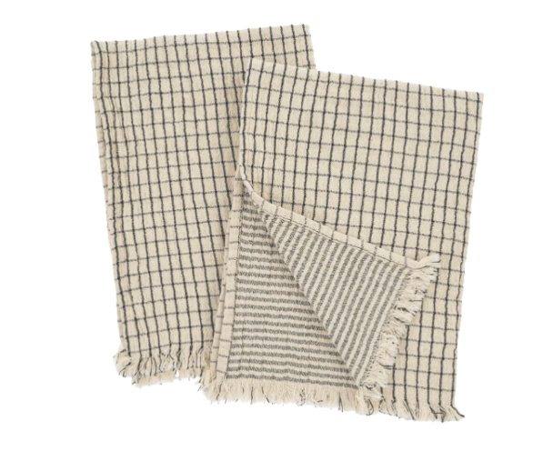Set of 2 Striped and Checked Kitchen Towels