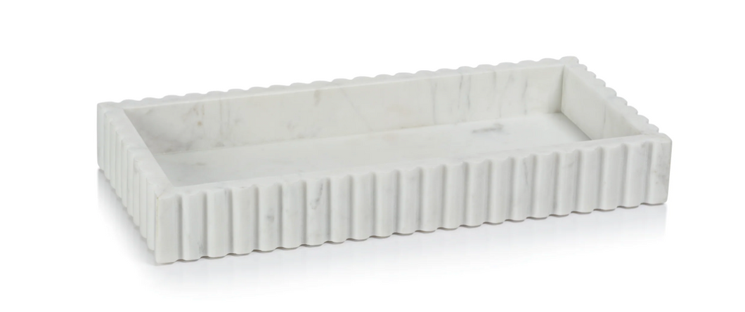 Cami Scalloped Marble Tray - White - Medium