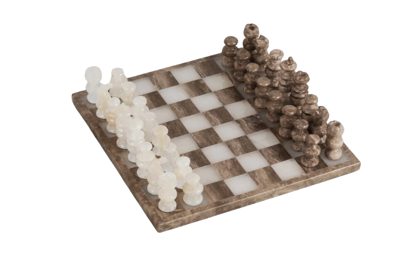 Hand-Carved Onyx and Marble Chess Set