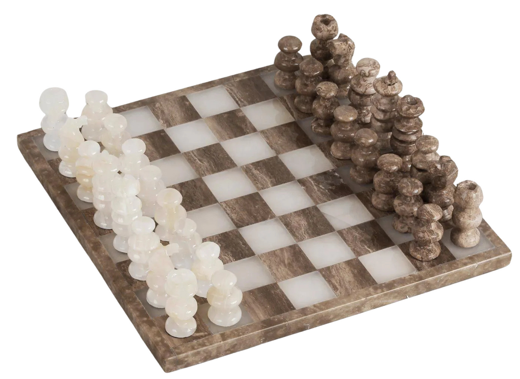 Hand-carved Marble and Ivory Onyx Chess Set