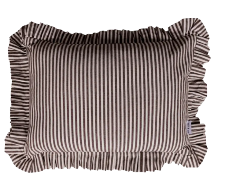Ruffle Lumbar Pillow Cover-Brown and White Stripes