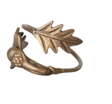 Brass Leaves & Acorn Napkin Ring, Antique Finish