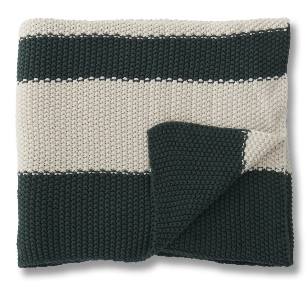 Dark Green and Cream Striped Throw