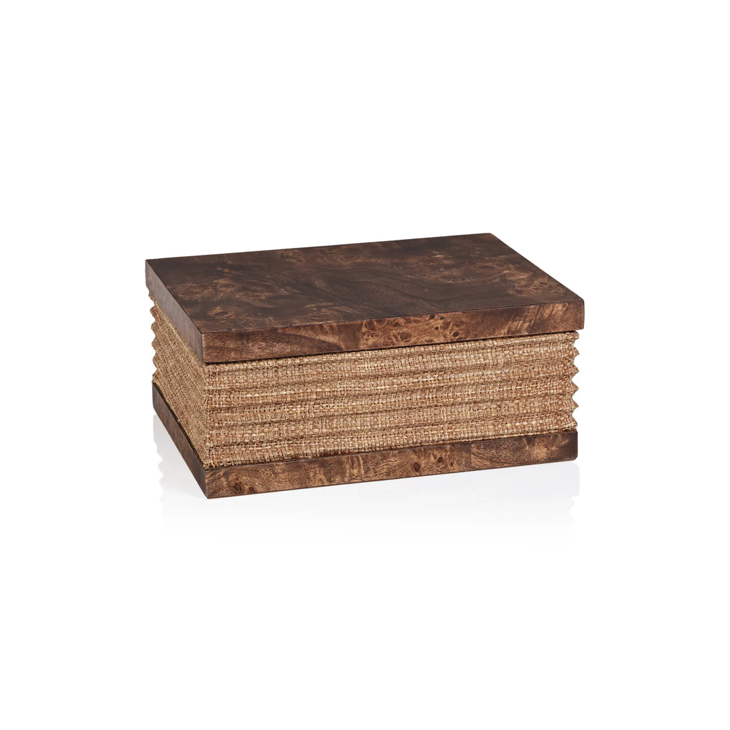 Burl Wood and Raffia Box - Small