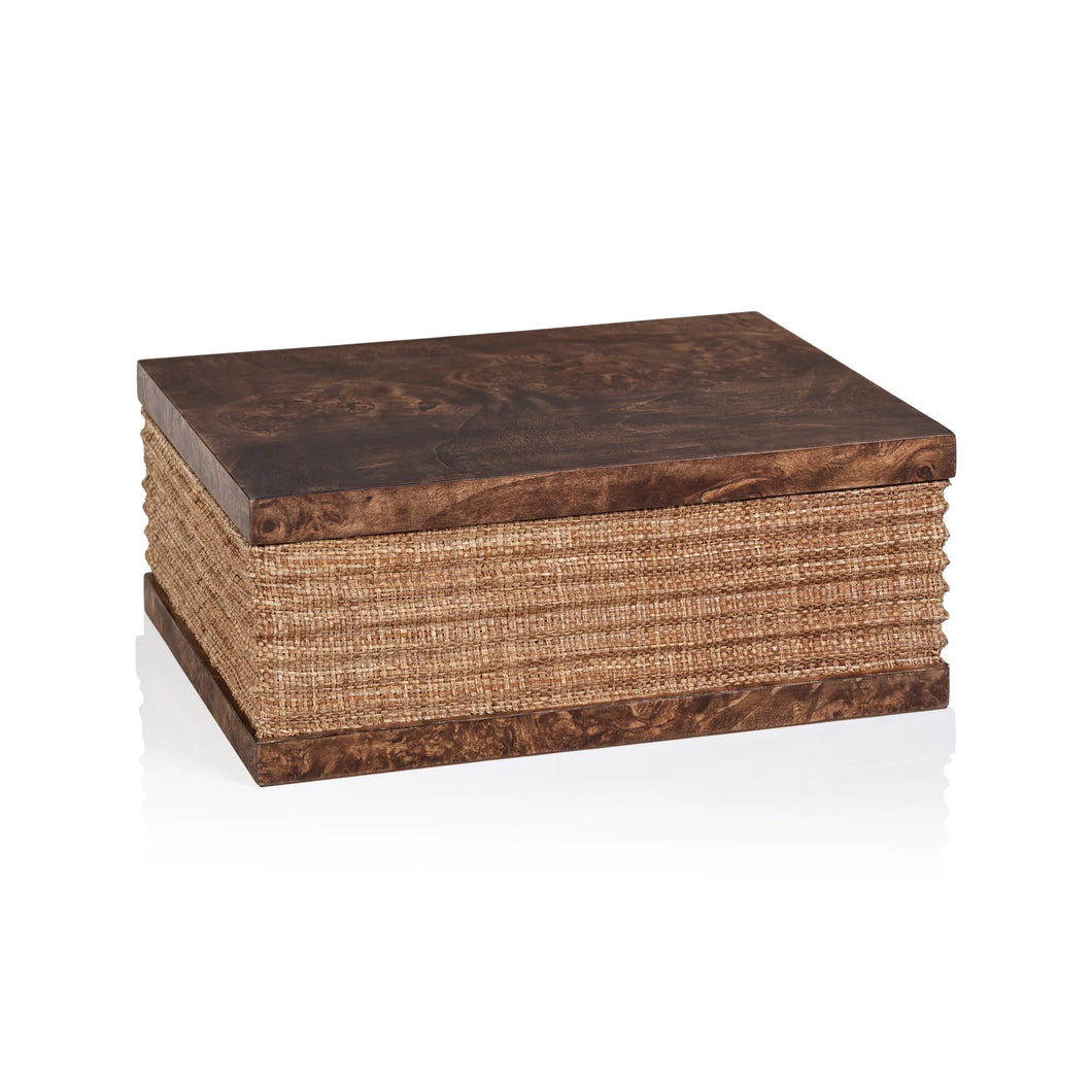Burl Wood and Raffia Box - Large