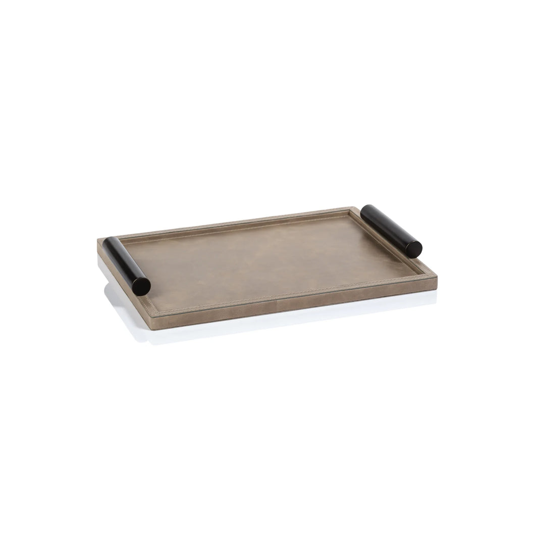 Mink Leather Serving Tray w/ Alloy Handles