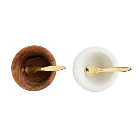 Marble & Mango Wood Pinch Pot w/ Brass Spoon (2 styles)