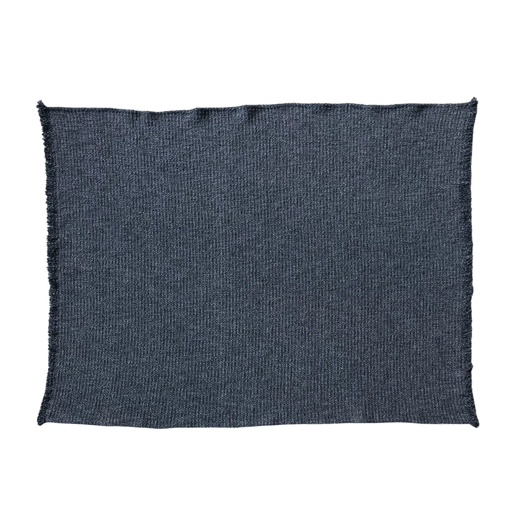 Charcoal Bouclé Throw w/ Fringe