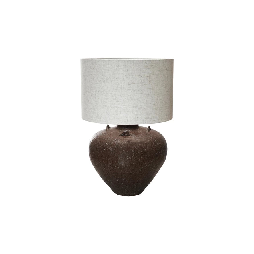 Textured Stoneware Table Lamp w/ Linen Shade