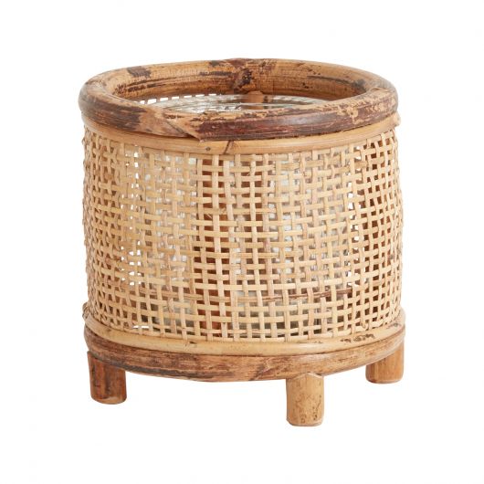 Handwoven Rattan & Wood Candle Holder