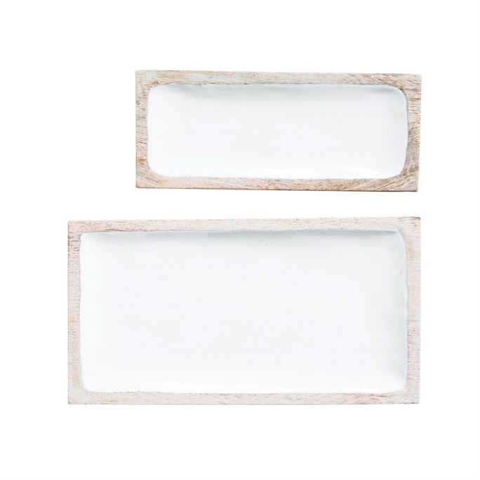 White enameled wood trays-large