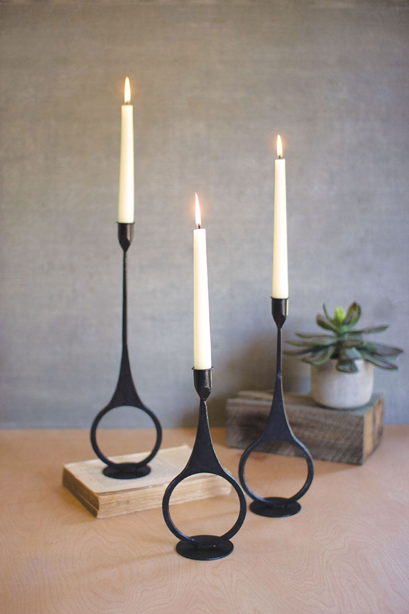 Set of 3 cast iron taper candle holders
