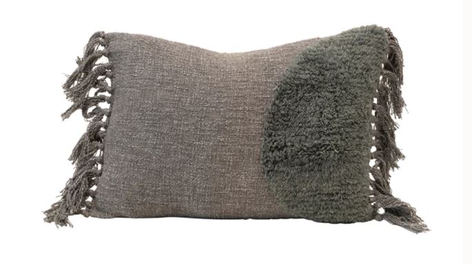 Tufted lumbar pillow with fringe