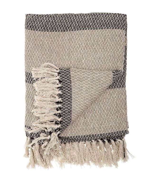 Cotton Blend Knit throw w/ Fringe & Stripes