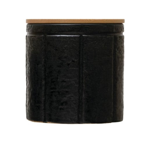 Stoneware canister with bamboo lid