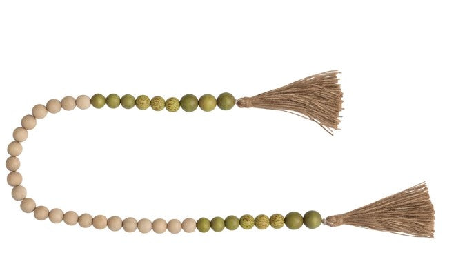 Wood and Coco Shell Bead Garland with Tassels