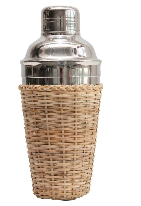 Stainless Steel Cocktail Shaker with Rattan Sleeve