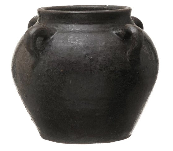 Found Decorative Clay Jar, Distressed Black-glossy