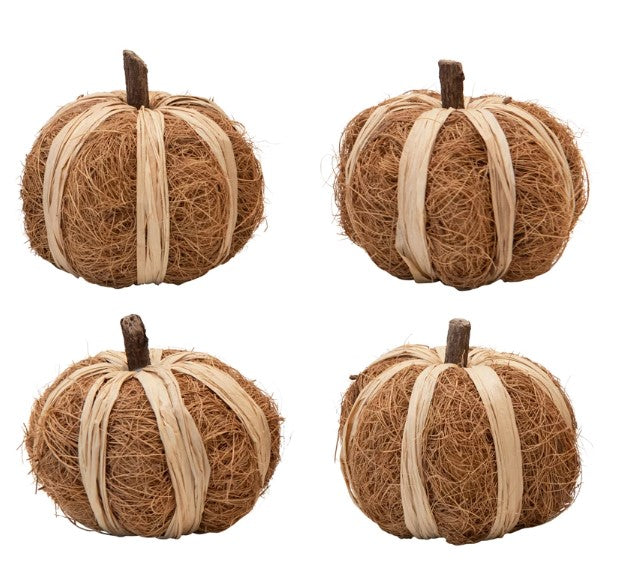 Dried Natural Coco Fiber and Raffia Pumpkin